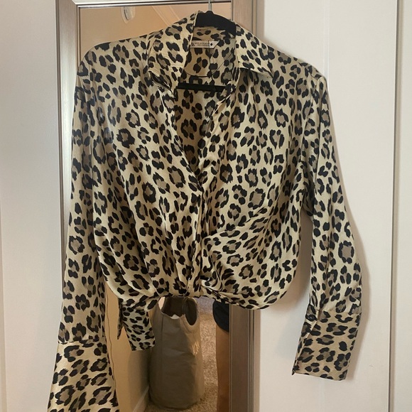 Satin Zara cheetah print long sleeve top- size XS! Only worn once! - Picture 1 of 4